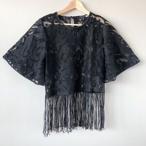 Romeo & Juliet lace fringe top medium bell sleeve black tee tshirt